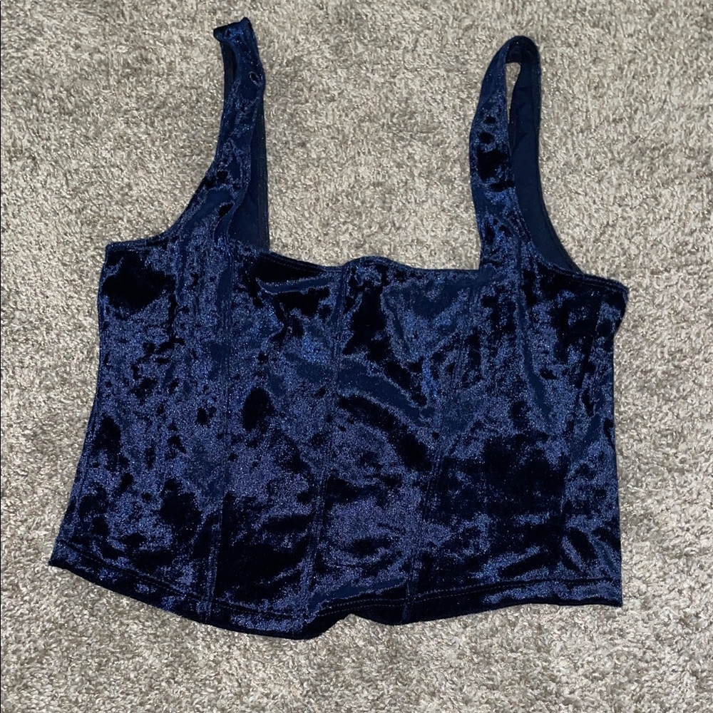 Free People Intimately Women Navy Sleeveless Square Neck Velvet Crop Tank Top
